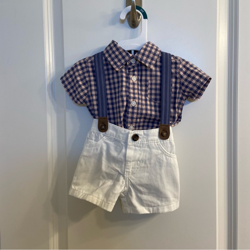 Dress Me Up Plaid Suspenders Shorts Outfit